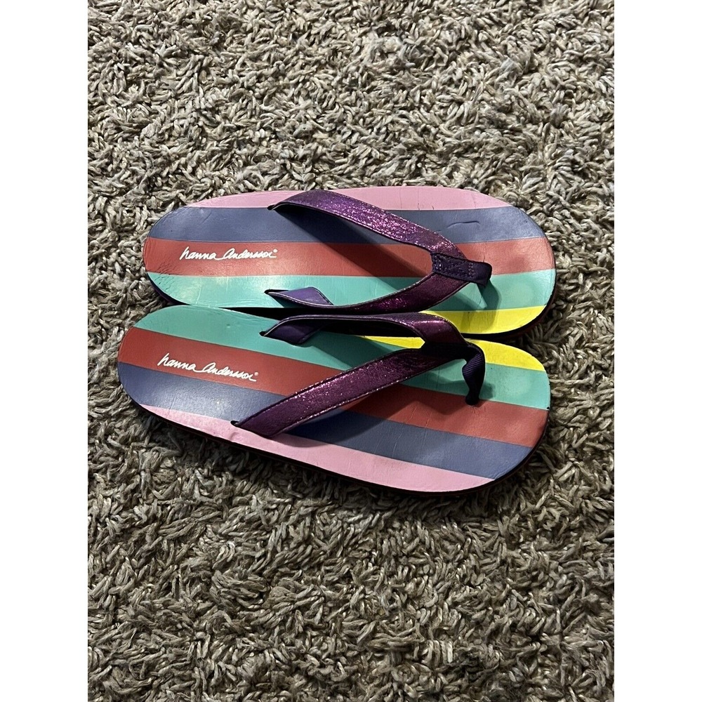 Girls Hanna Andersson Multi color Flip Flops Size 5 Good to Very Good Condition!